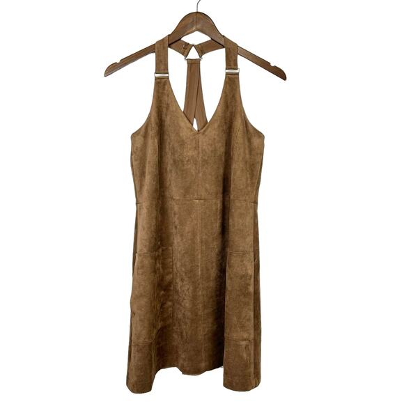 BCBGMaxazria Abbott Mocha Brown Faux Suede Cocktail Mini Shift Dress w POCKETS - Picture 3 of 13